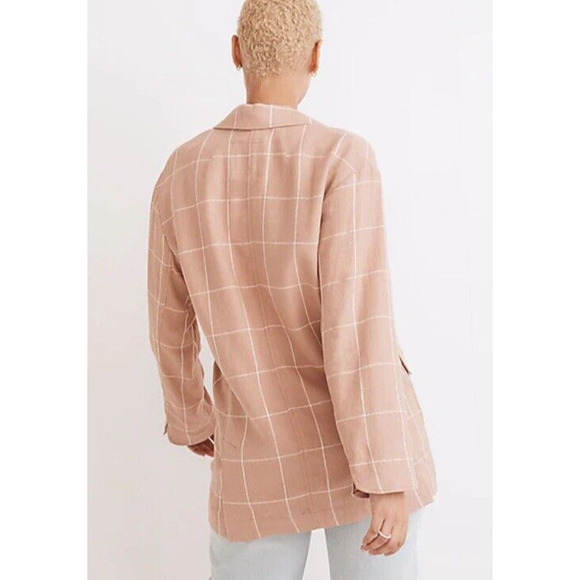 Madewell Breezewoven Larsen Blazer Women Size XS Linen Windowpane Sandstone NWT - Picture 4 of 8